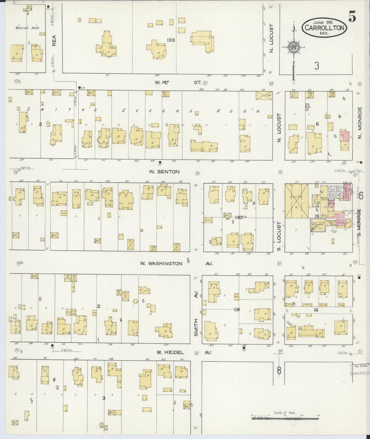 Sanborn Fire Insurance Map from Carrollton, Carroll County, Missouri (1916), Sheet #0005 - Historic Sanborn Fire Insurance Map Print, vintage old map wall art, antique decor, genealogy gift, Missouri Missouri map