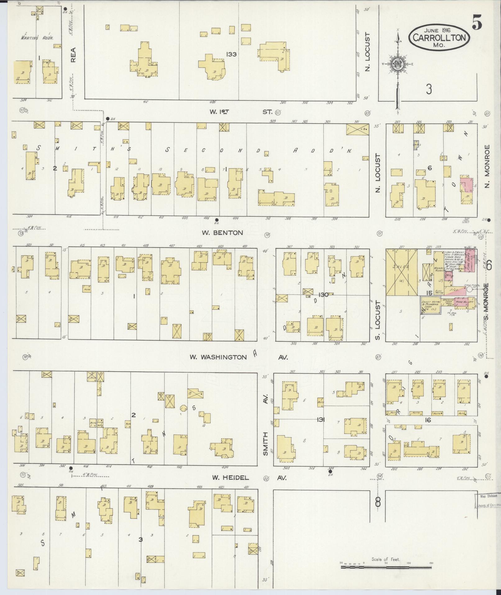 Sanborn Fire Insurance Map from Carrollton, Carroll County, Missouri (1916), Sheet #0005 - Historic Sanborn Fire Insurance Map Print, vintage old map wall art, antique decor, genealogy gift, Missouri Missouri map