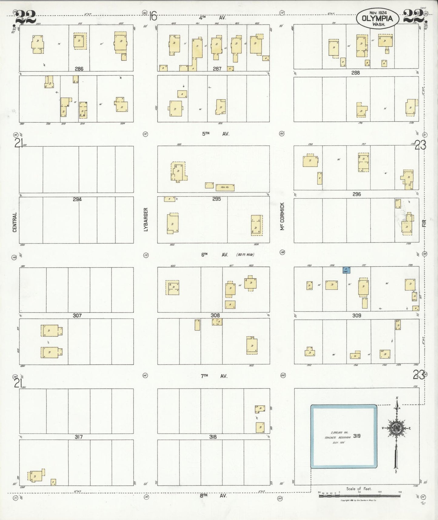 Sanborn Fire Insurance Map from Olympia, Thurston County, Washington (1924), Sheet #0022 - Historic Sanborn Fire Insurance Map Print, vintage old map wall art, antique decor, genealogy gift, Washington Washington map