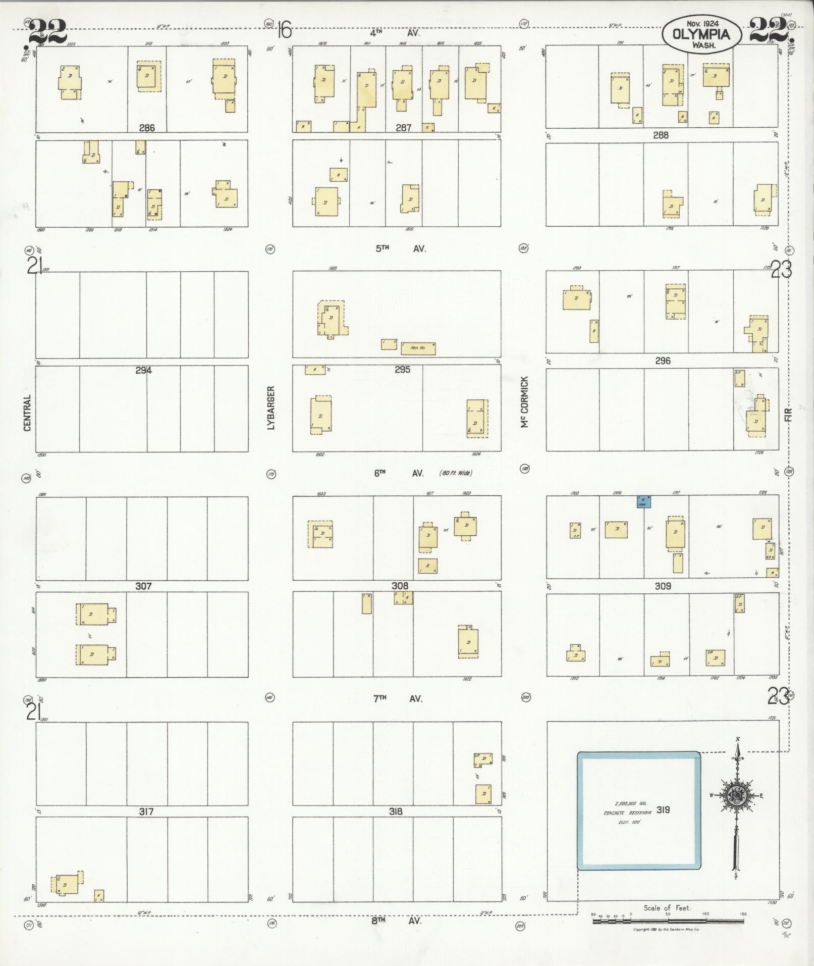Sanborn Fire Insurance Map from Olympia, Thurston County, Washington (1924), Sheet #0022 - Historic Sanborn Fire Insurance Map Print, vintage old map wall art, antique decor, genealogy gift, Washington Washington map