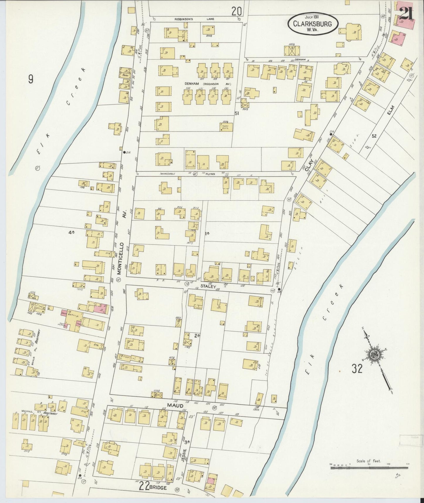 Sanborn Fire Insurance Map from Clarksburg, Harrison County, West Virginia (1911), Sheet #0021 - Complete Map Set gallery image, historic Sanborn map, vintage wall art, West Virginia West Virginia