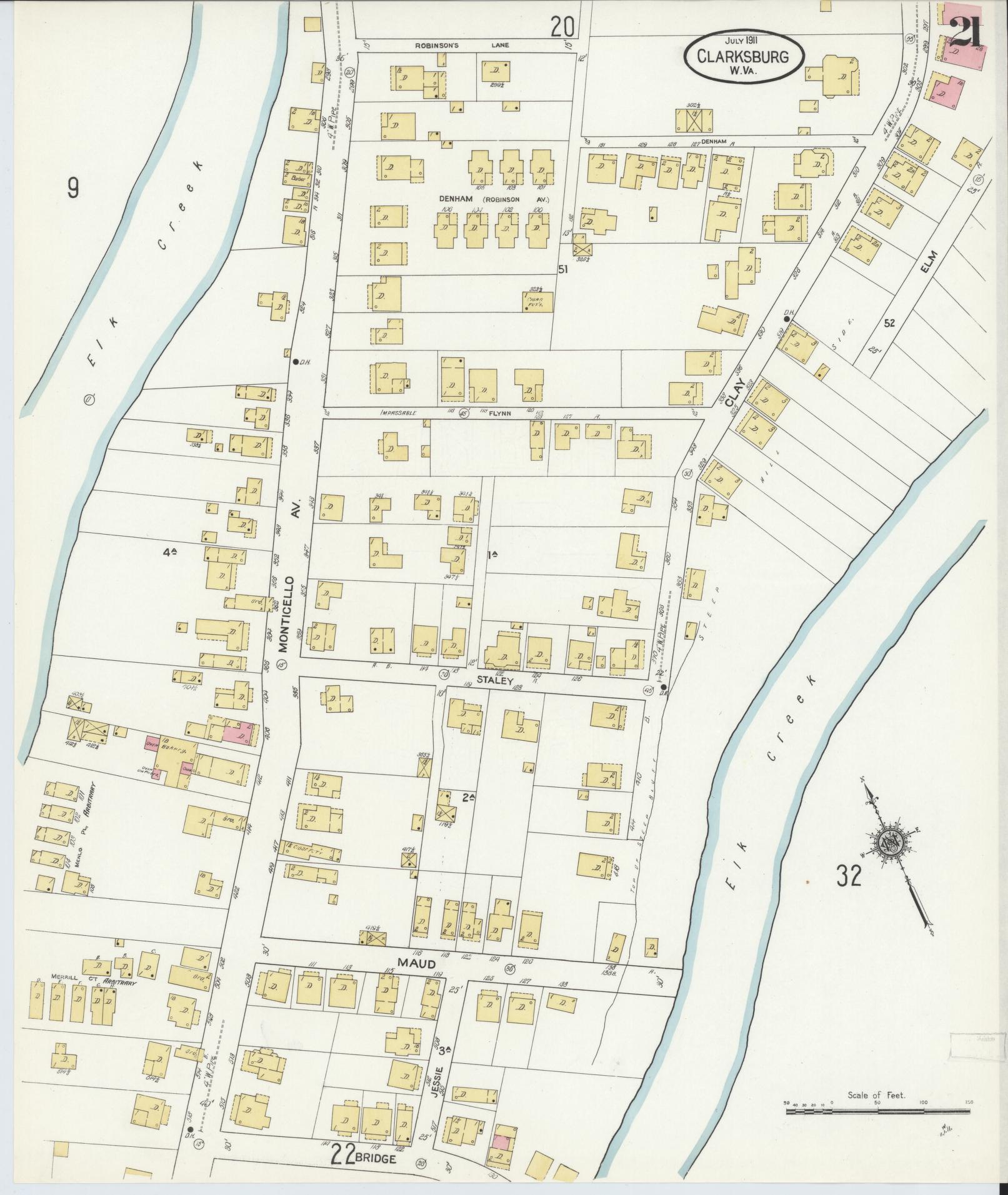 Sanborn Fire Insurance Map from Clarksburg, Harrison County, West Virginia (1911), Sheet #0021 - Complete Map Set gallery image, historic Sanborn map, vintage wall art, West Virginia West Virginia