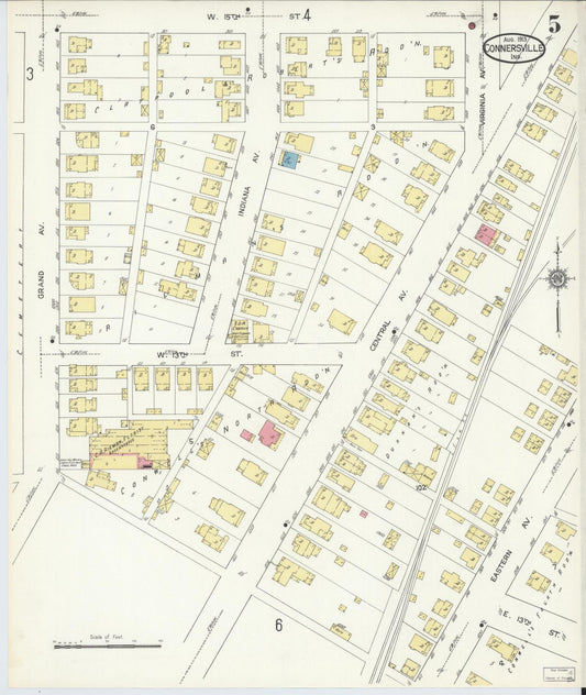 Sanborn Fire Insurance Map from Connersville, Fayette County, Indiana (1913), Sheet #0005 - Historic Sanborn Fire Insurance Map Print, vintage old map wall art, antique decor, genealogy gift, Indiana Indiana map