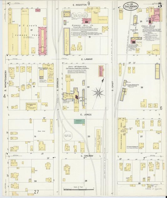 Sanborn Fire Insurance Map from Sherman, Grayson County, Texas (1908), Sheet #0005 - Historic Sanborn Fire Insurance Map Print, vintage old map wall art, antique decor, genealogy gift, Texas Texas map
