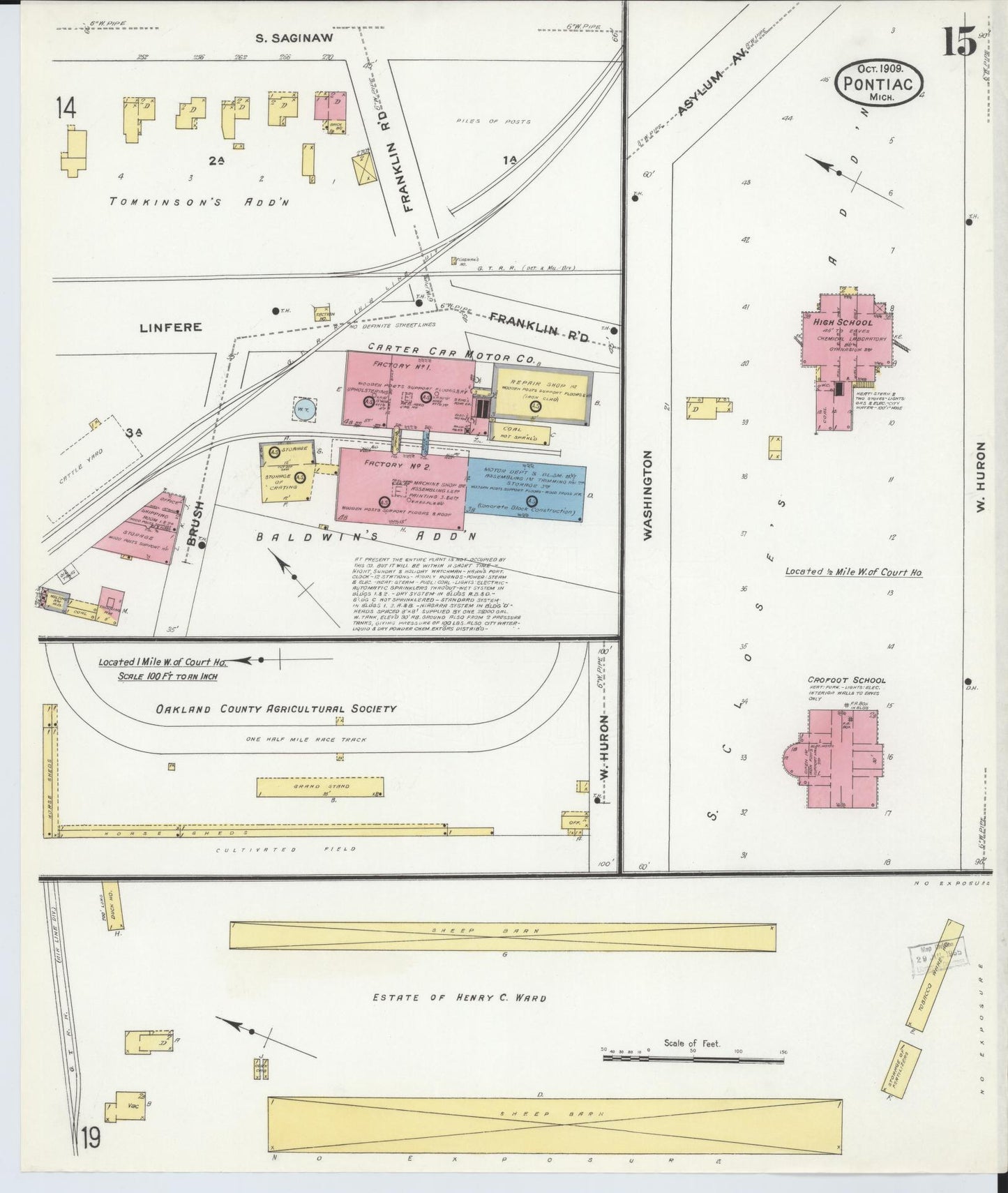 Sanborn Fire Insurance Map from Pontiac, Oakland County, Michigan (1909), Sheet #0015 - Complete Map Set gallery image, historic Sanborn map, vintage wall art, Michigan Michigan