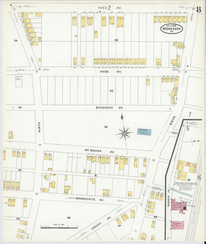 Sanborn Fire Insurance Map from Monessen, Westmoreland County, Pennsylvania (1908), Sheet #0008 - Complete Map Set gallery image, historic Sanborn map, vintage wall art, Pennsylvania Pennsylvania