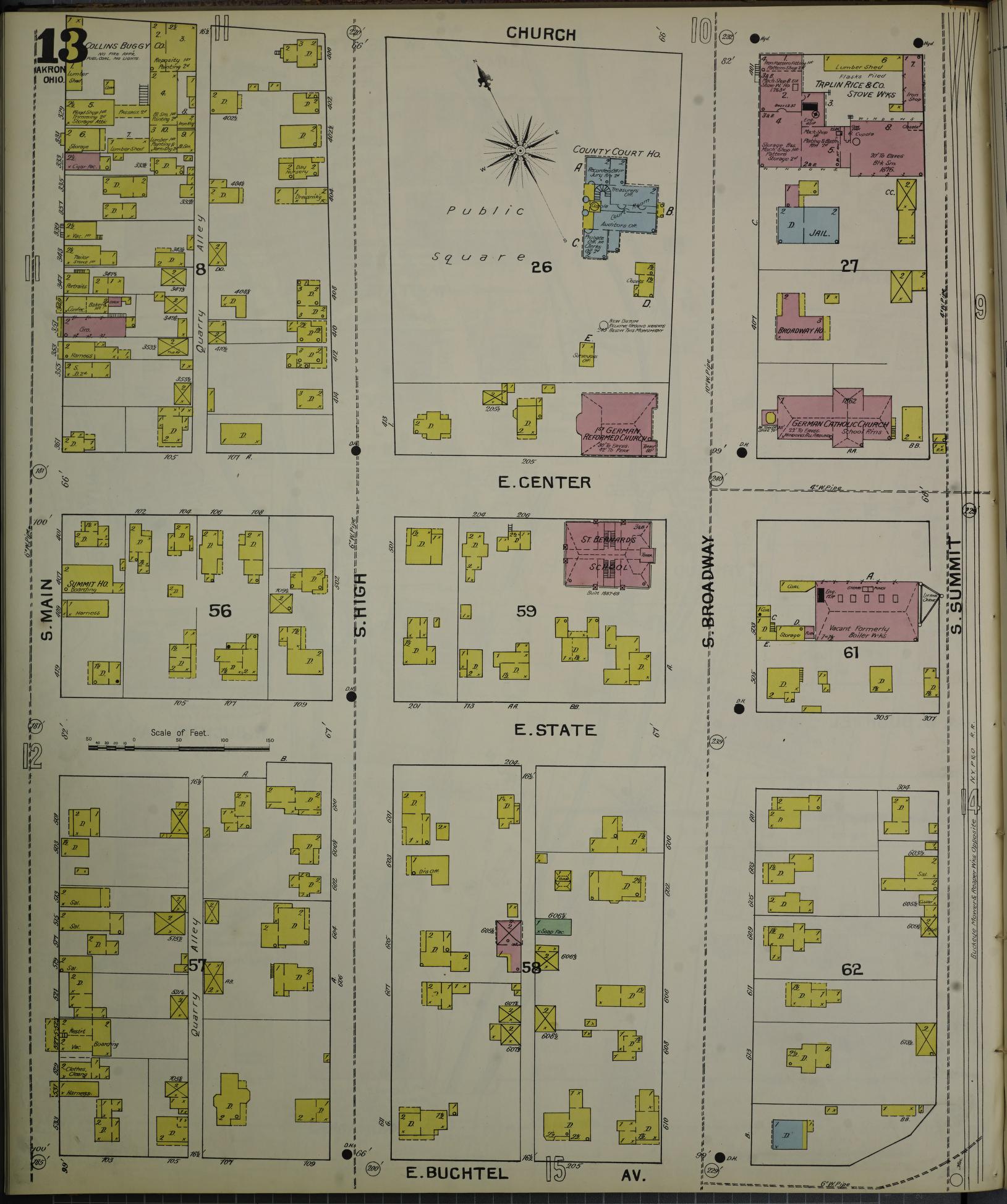 Sanborn Fire Insurance Map from Akron, Summit County, Ohio (1892), Sheet #0013 - Complete Map Set gallery image, historic Sanborn map, vintage wall art, Ohio Ohio