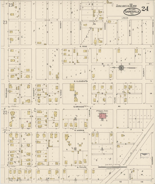 Sanborn Fire Insurance Map from Gainesville, Cooke County, Texas (1922), Sheet #0024 - Historic Sanborn Fire Insurance Map Print, vintage old map wall art, antique decor, genealogy gift, Texas Texas map