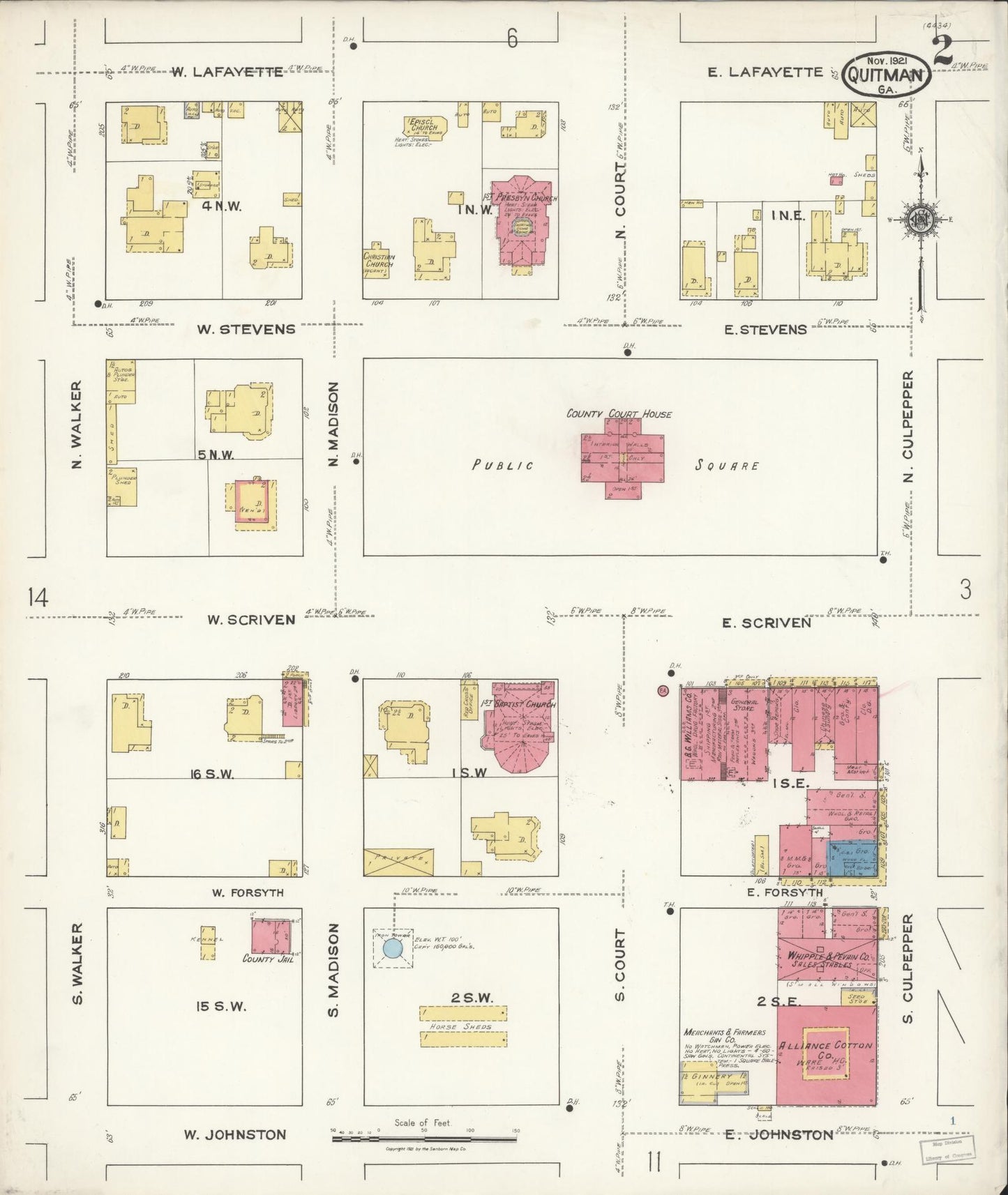 Sanborn Fire Insurance Map from Quitman, Brooks County, Georgia (1921), Sheet #0002 - Complete Map Set gallery image, historic Sanborn map, vintage wall art, Georgia Georgia