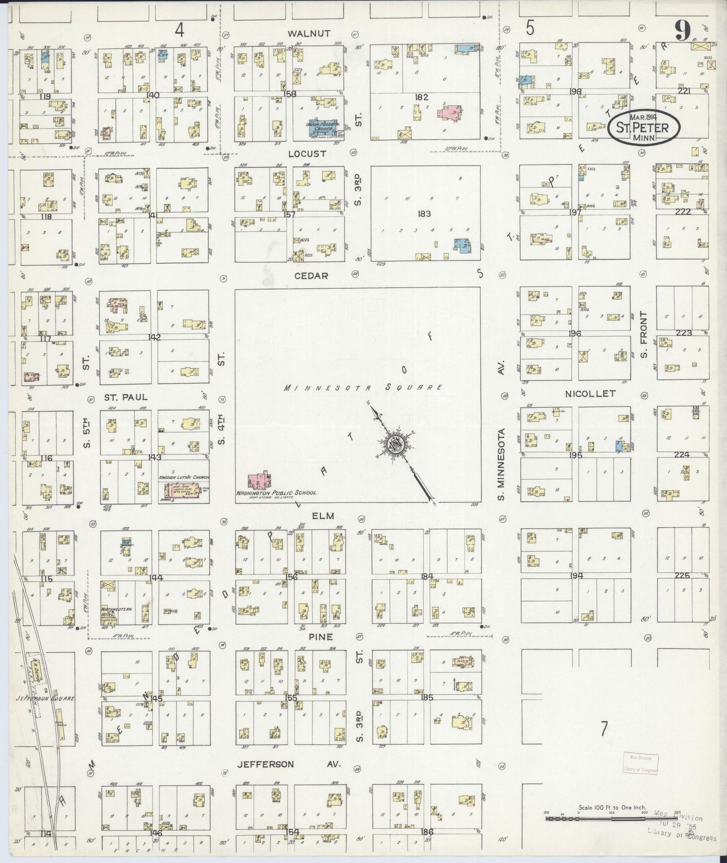 Sanborn Fire Insurance Map from Saint Peter, Nicollet County, Minnesota (1914), Sheet #0009 - Complete Map Set gallery image, historic Sanborn map, vintage wall art, Minnesota Minnesota