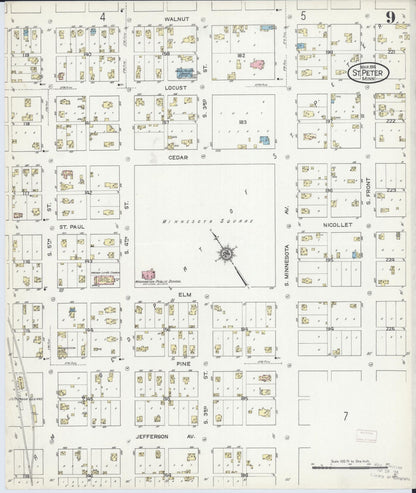 Sanborn Fire Insurance Map from Saint Peter, Nicollet County, Minnesota (1914), Sheet #0009 - Complete Map Set gallery image, historic Sanborn map, vintage wall art, Minnesota Minnesota