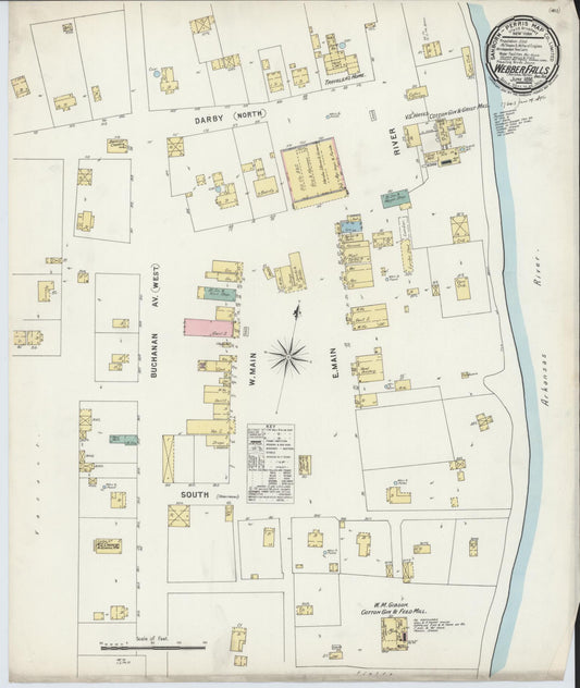 Sanborn Fire Insurance Map from Webbers Falls, Muskogee County, Oklahoma (1896), Sheet #0001 - Historic Sanborn Fire Insurance Map Print, vintage old map wall art, antique decor, genealogy gift, Oklahoma Oklahoma map