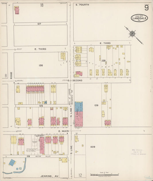 Sanborn Fire Insurance Map from Lansdale, Montgomery County, Pennsylvania (1922), Sheet #0009 - Historic Sanborn Fire Insurance Map Print, vintage old map wall art, antique decor, genealogy gift, Pennsylvania Pennsylvania map