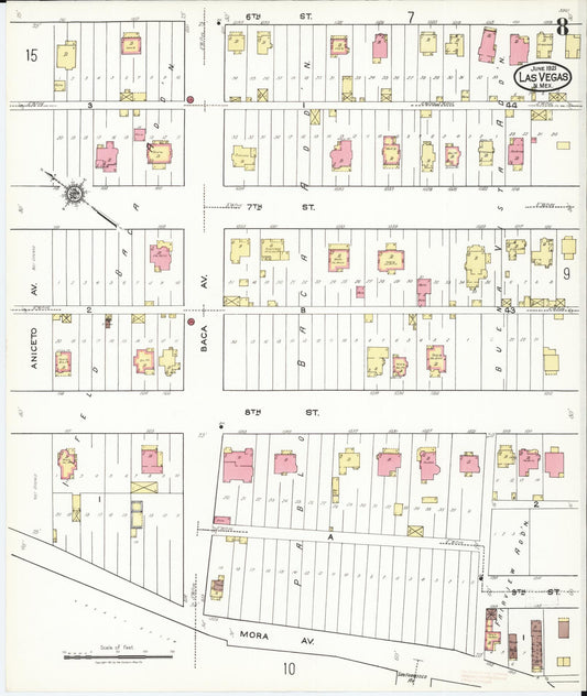 Sanborn Fire Insurance Map from Las Vegas, San Miguel County, New Mexico (1921), Sheet #0008 - Historic Sanborn Fire Insurance Map Print, vintage old map wall art, antique decor, genealogy gift, New Mexico New Mexico map