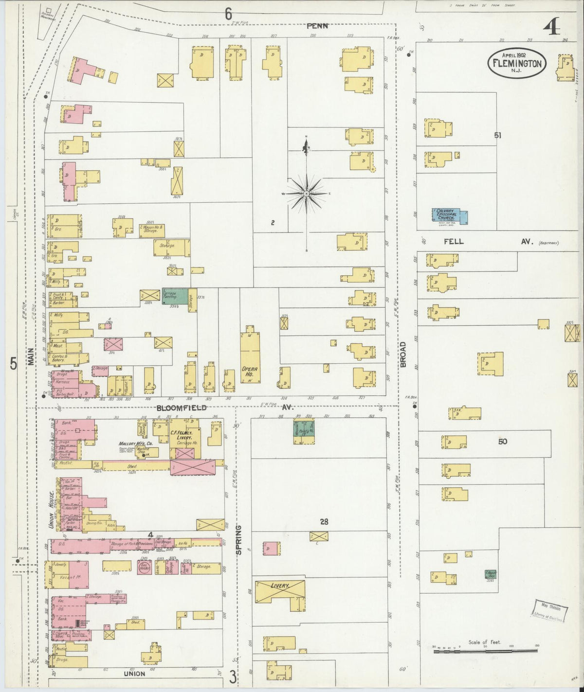 Sanborn Fire Insurance Map from Flemington, Hunterdon County, New Jersey (1902), Sheet #0004 - Complete Map Set gallery image, historic Sanborn map, vintage wall art, New Jersey New Jersey