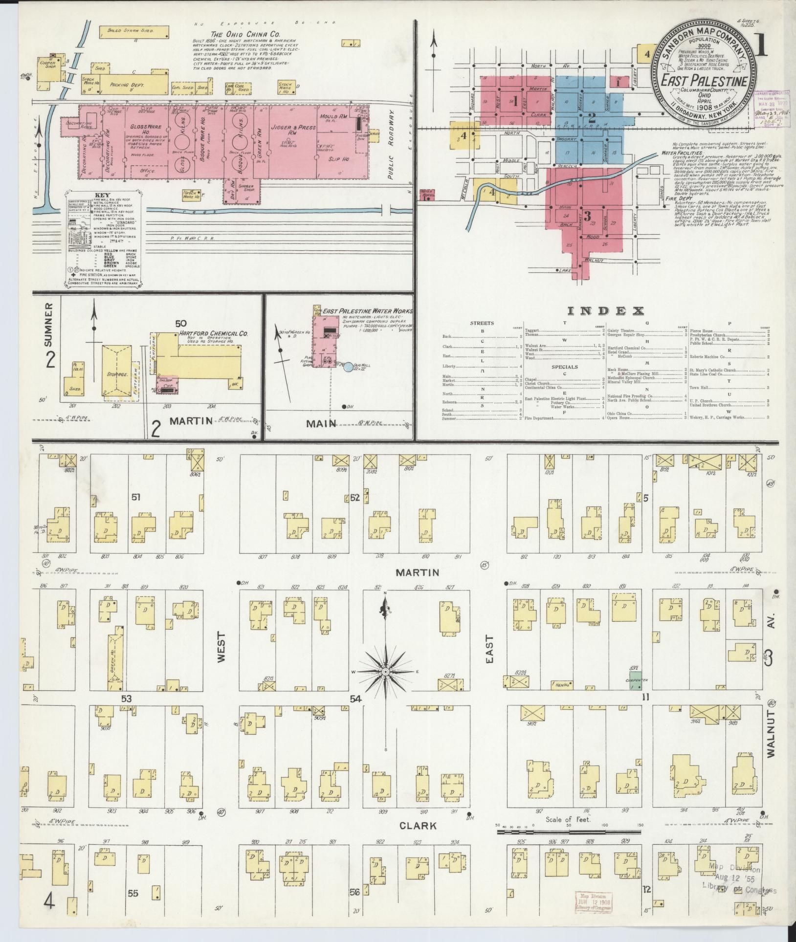 Sanborn Fire Insurance Map from East Palestine, Columbiana County, Ohio (1908), Sheet #0001 - Complete Map Set gallery image, historic Sanborn map, vintage wall art, Ohio Ohio