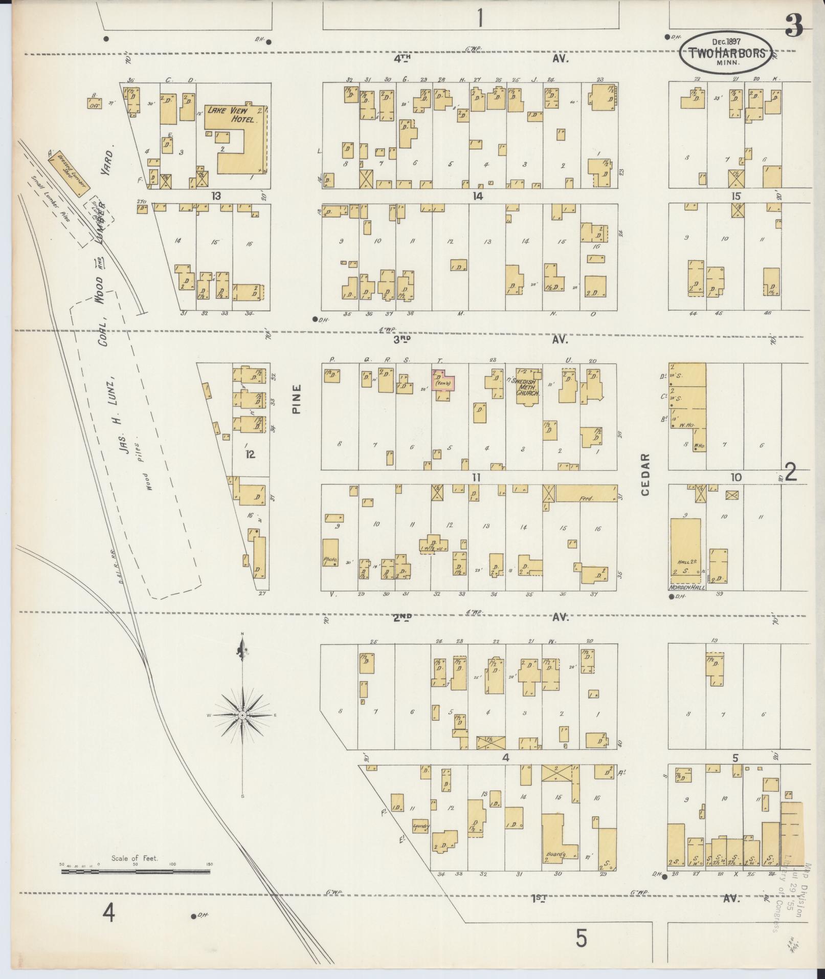 Sanborn Fire Insurance Map from Two Harbors, Lake County, Minnesota (1897), Sheet #0003 - Historic Sanborn Fire Insurance Map Print, vintage old map wall art, antique decor, genealogy gift, Minnesota Minnesota map