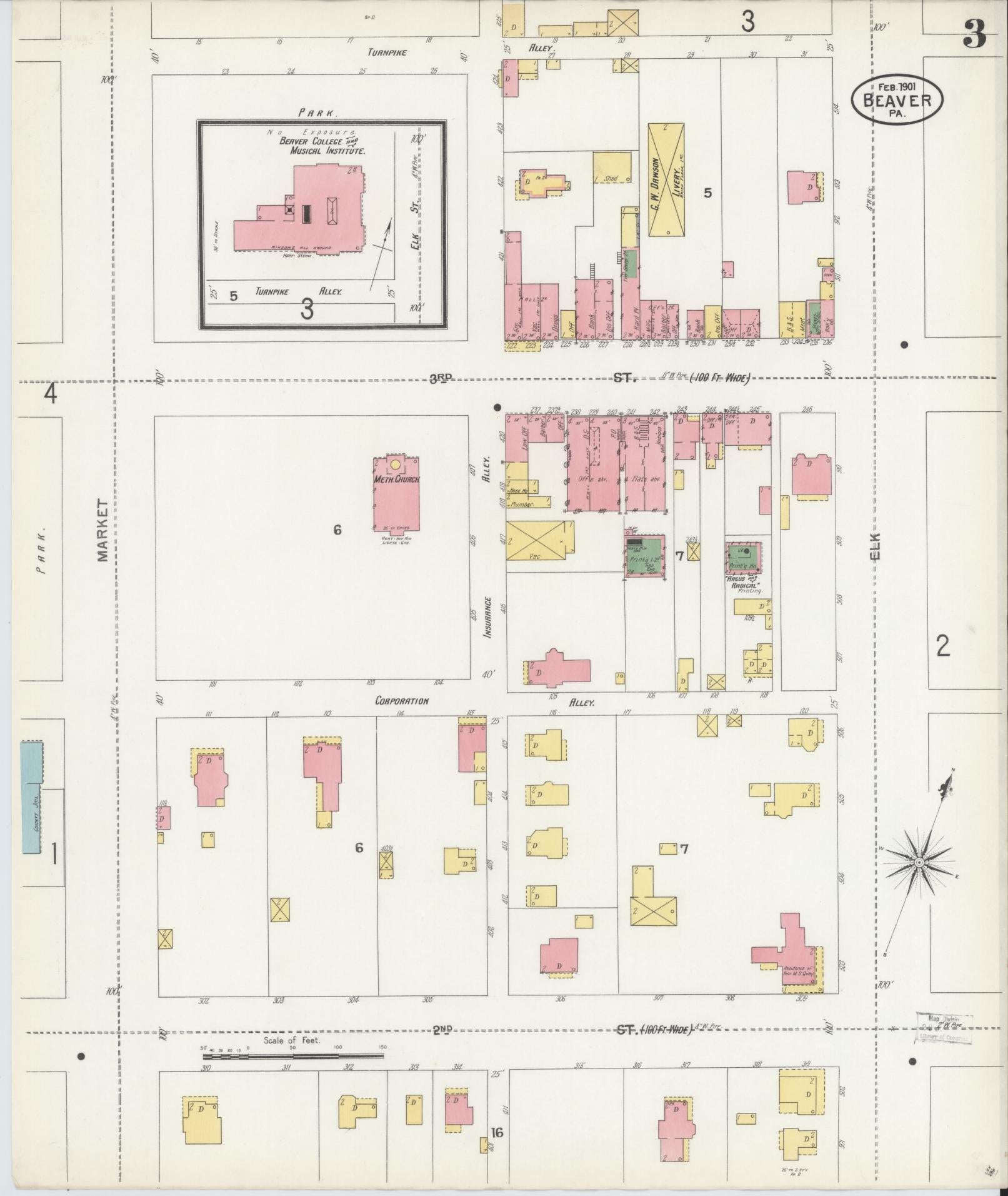 Sanborn Fire Insurance Map from Beaver, Beaver County, Pennsylvania (1901), Sheet #0003 - Historic Sanborn Fire Insurance Map Print, vintage old map wall art, antique decor, genealogy gift, Pennsylvania Pennsylvania map
