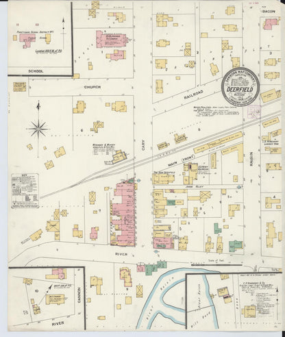 Sanborn Fire Insurance Map from Deerfield, Lenawee County, Michigan (1908), Sheet #0001 - Historic Sanborn Fire Insurance Map Print, vintage old map wall art, antique decor, genealogy gift, Michigan Michigan map