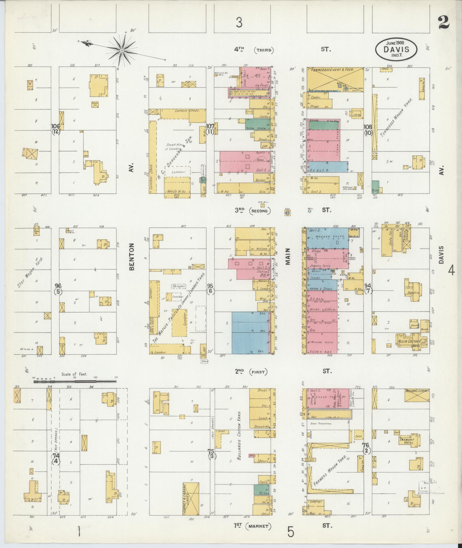 Sanborn Fire Insurance Map from Davis, Murray County, Oklahoma (1900), Sheet #0002 - Complete Map Set gallery image, historic Sanborn map, vintage wall art, Oklahoma Oklahoma