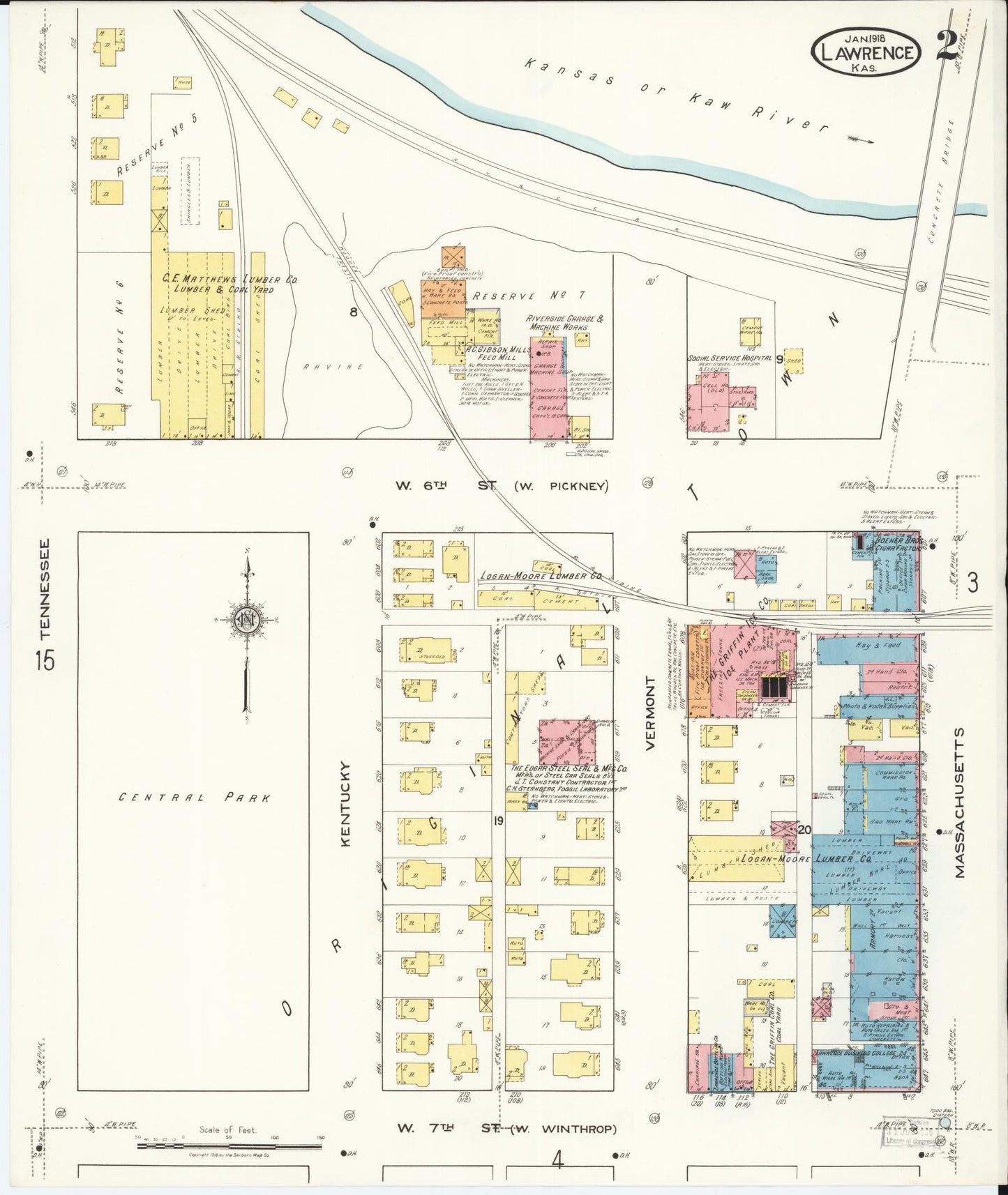 Sanborn Fire Insurance Map from Lawrence, Douglas County, Kansas (1918), Sheet #0002 - Complete Map Set gallery image, historic Sanborn map, vintage wall art, Kansas Kansas