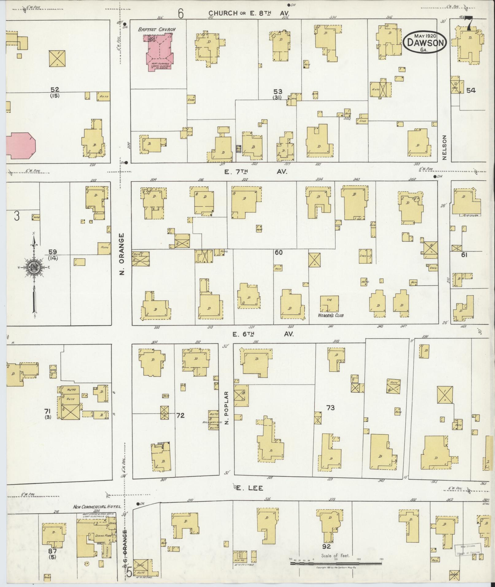Sanborn Fire Insurance Map from Dawson, Terrell County, Georgia (1920), Sheet #0007 - Historic Sanborn Fire Insurance Map Print, vintage old map wall art, antique decor, genealogy gift, Georgia Georgia map