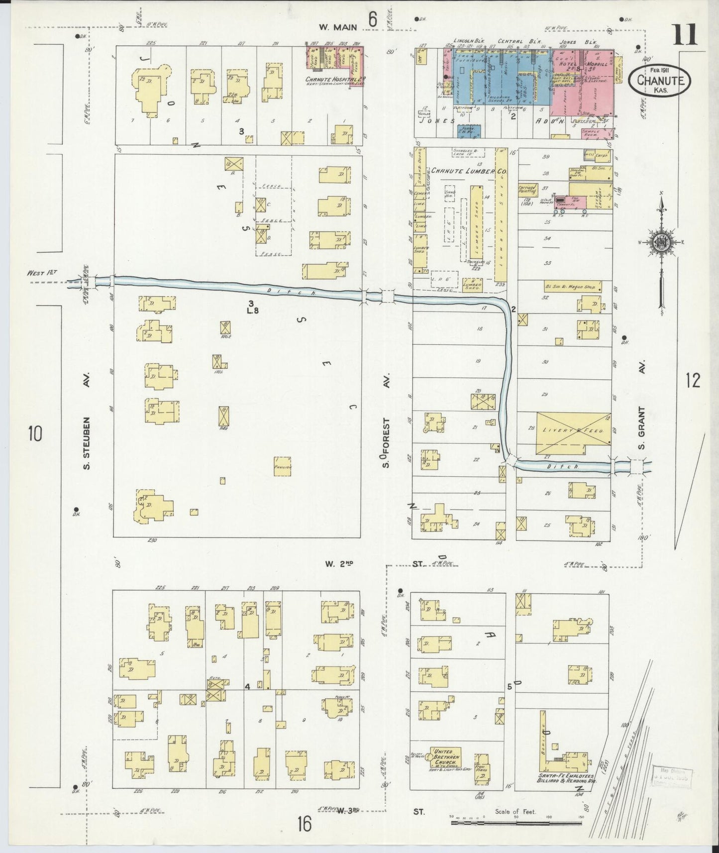 Sanborn Fire Insurance Map from Chanute, Neosho County, Kansas (1911), Sheet #0011 - Complete Map Set gallery image, historic Sanborn map, vintage wall art, Kansas Kansas