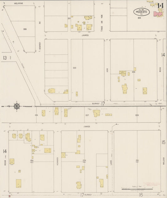 Sanborn Fire Insurance Map from Modesto, Stanislaus County, California (1919), Sheet #0014 - Historic Sanborn Fire Insurance Map Print, vintage old map wall art, antique decor, genealogy gift, California California map
