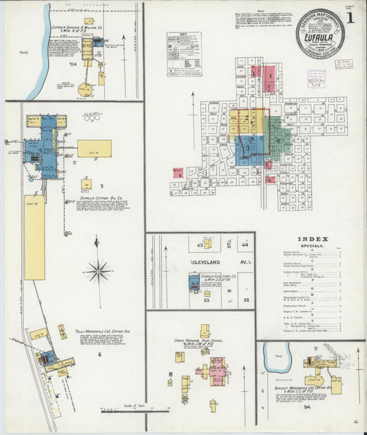 Sanborn Fire Insurance Map from Eufala, McIntosch County, Oklahoma (1905), Sheet #0001 - Historic Sanborn Fire Insurance Map Print, vintage old map wall art, antique decor, genealogy gift, Oklahoma Oklahoma map