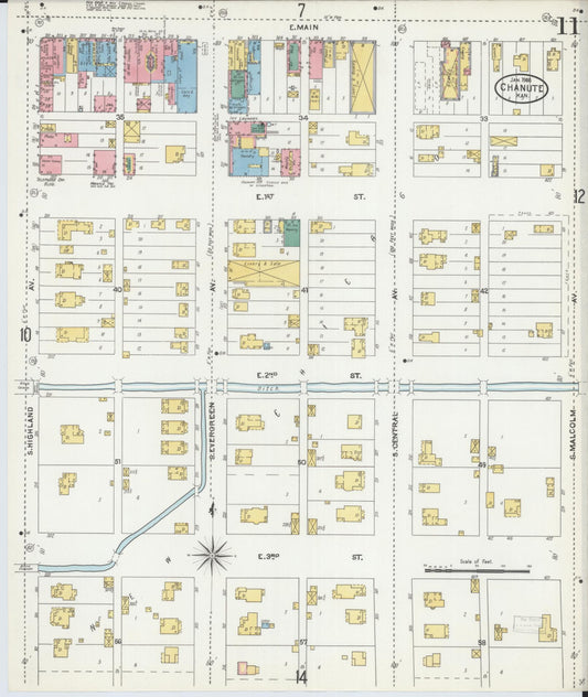 Sanborn Fire Insurance Map from Chanute, Neosho County, Kansas (1906), Sheet #0011 - Historic Sanborn Fire Insurance Map Print, vintage old map wall art, antique decor, genealogy gift, Kansas Kansas map