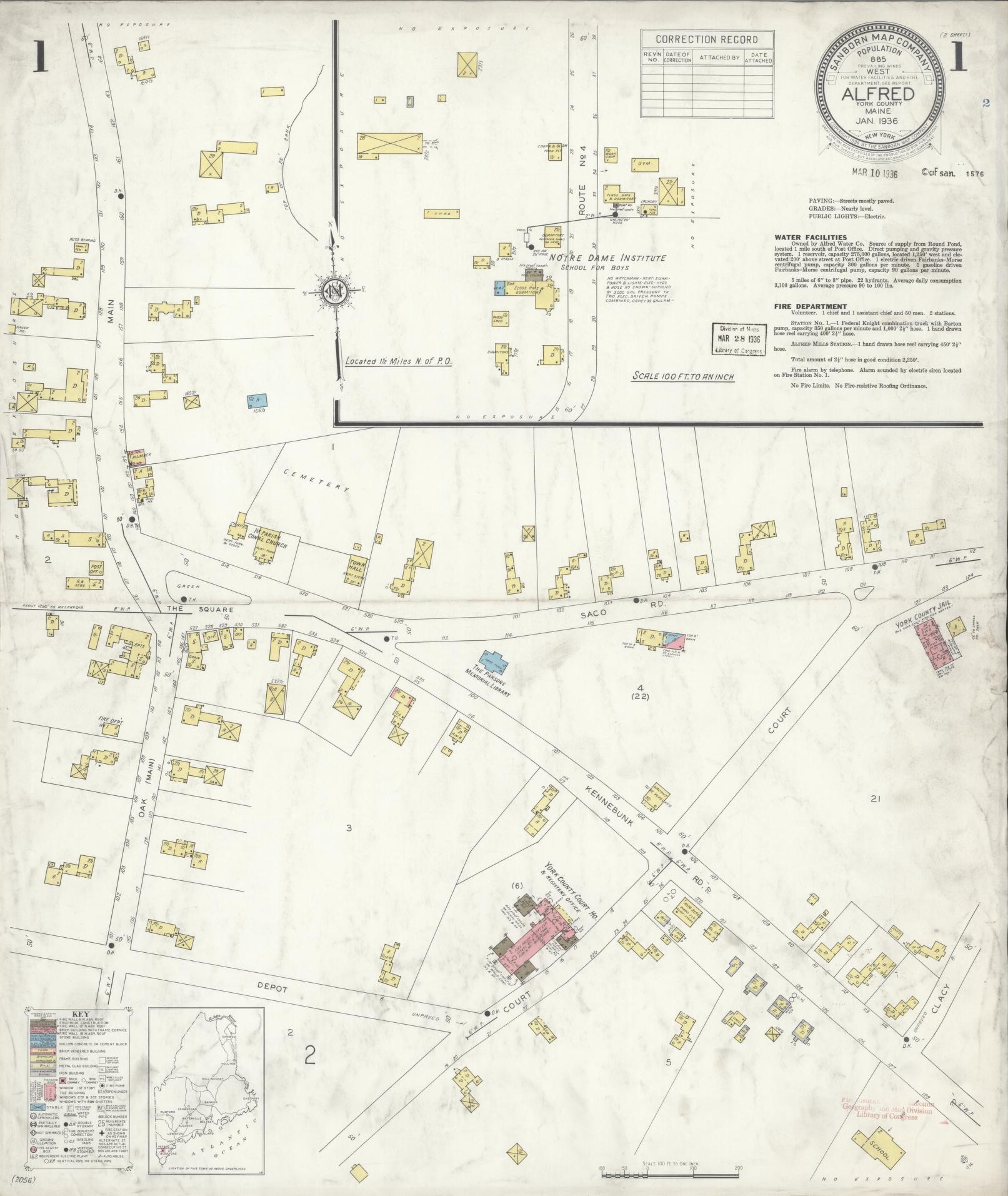 Sanborn Fire Insurance Map from Alfred, York County, Maine. (1936) – Historic Sanborn Fire Insurance Map Print