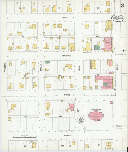 Sanborn Fire Insurance Map from Groesbeck, Limestone County, Texas (1901), Sheet #0003 - Complete Map Set gallery image, historic Sanborn map, vintage wall art, Texas Texas