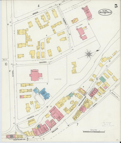 Sanborn Fire Insurance Map from Bellows Falls, Windham County, Vermont (1906), Sheet #0005 - Complete Map Set gallery image, historic Sanborn map, vintage wall art, Vermont Vermont