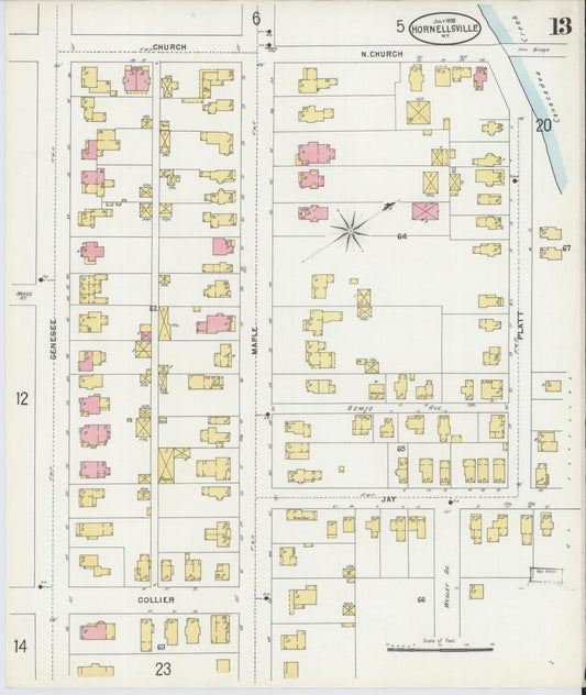 Sanborn Fire Insurance Map from Hornell, Steuben County, New York (1898), Sheet #0013 - Historic Sanborn Fire Insurance Map Print, vintage old map wall art, antique decor, genealogy gift, New York New York map