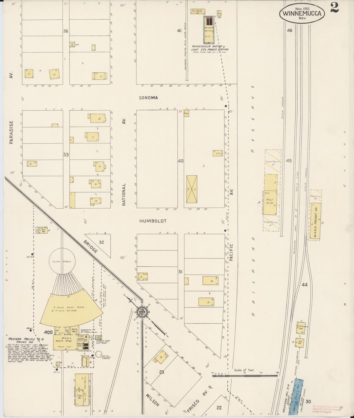 Sanborn Fire Insurance Map from Winnemucca, Humboldt County, Nevada (1912), Sheet #0002 - Complete Map Set gallery image, historic Sanborn map, vintage wall art, Nevada Nevada