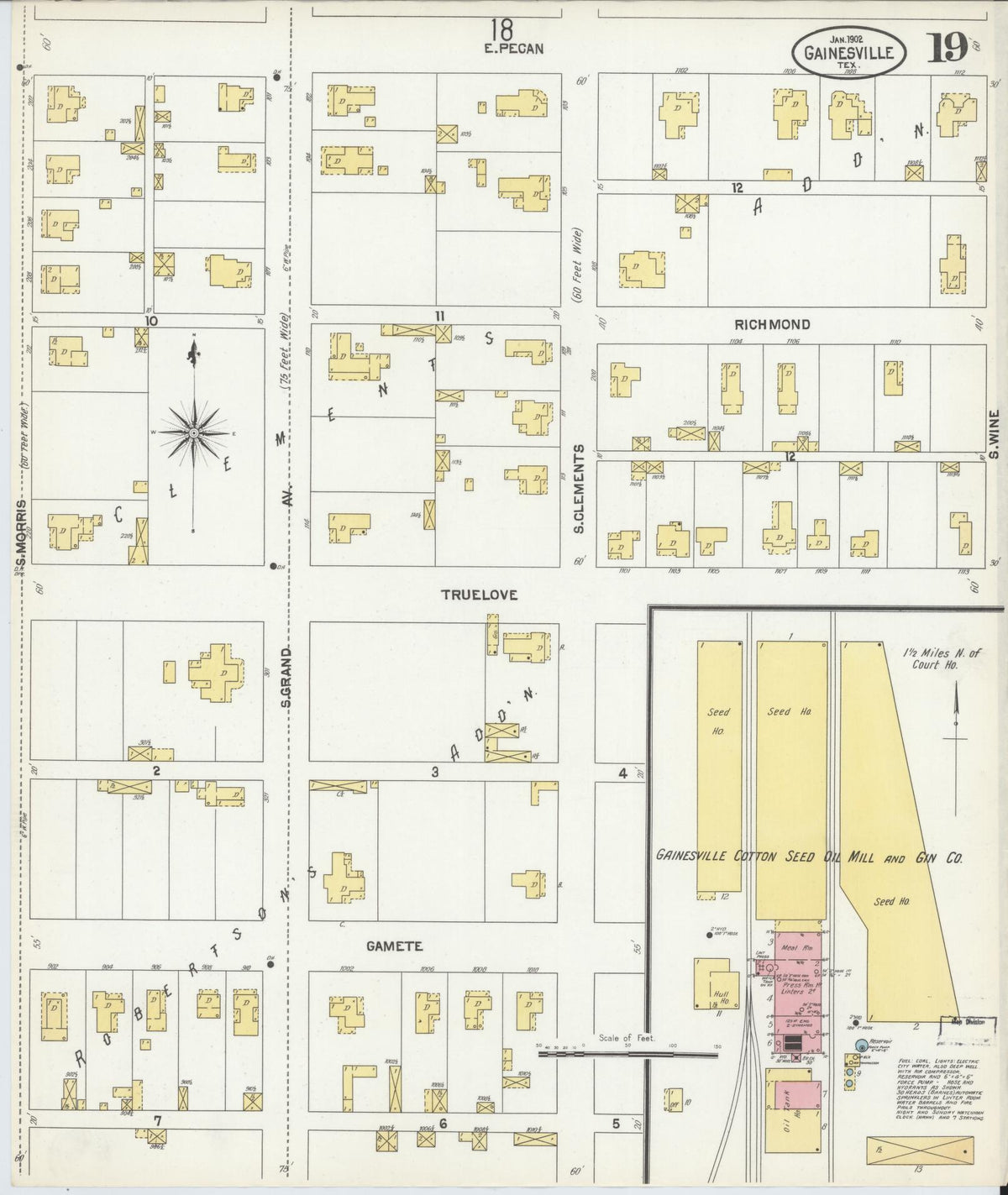Sanborn Fire Insurance Map from Gainesville, Cooke County, Texas (1902), Sheet #0019 - Complete Map Set gallery image, historic Sanborn map, vintage wall art, Texas Texas