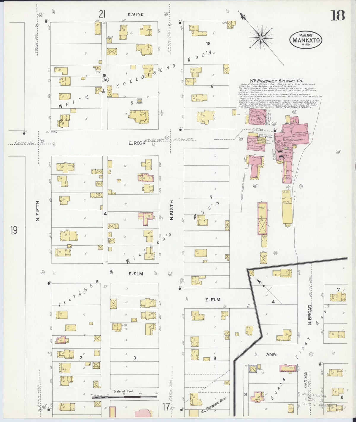 Sanborn Fire Insurance Map from Mankato, Blue Earth County, Minnesota (1908), Sheet #0018 - Complete Map Set gallery image, historic Sanborn map, vintage wall art, Minnesota Minnesota