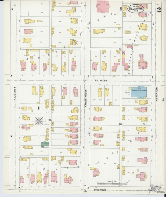 Sanborn Fire Insurance Map from Delaware, Delaware County, Ohio (1901), Sheet #0002 - Historic Sanborn Fire Insurance Map Print, vintage old map wall art, antique decor, genealogy gift, Ohio Ohio map