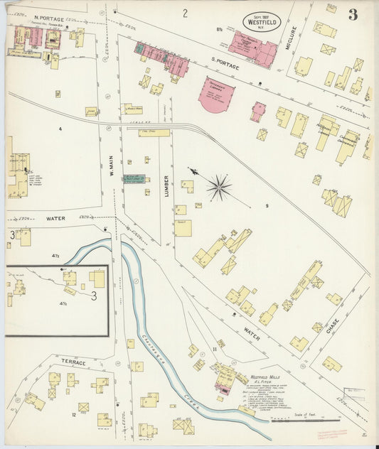 Sanborn Fire Insurance Map from Westfield, Chautauqua County, New York (1907), Sheet #0003 - Historic Sanborn Fire Insurance Map Print, vintage old map wall art, antique decor, genealogy gift, New York New York map
