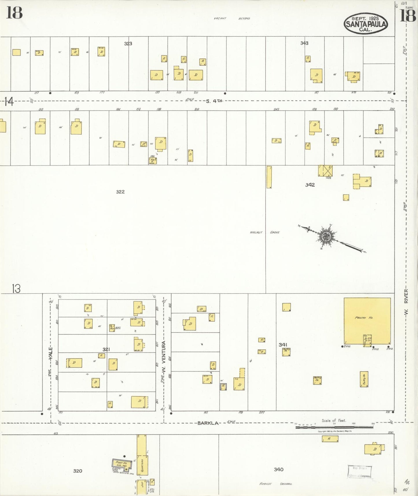 Sanborn Fire Insurance Map from Santa Paula, Ventura County, California (1923), Sheet #0018 - Complete Map Set gallery image, historic Sanborn map, vintage wall art, California California