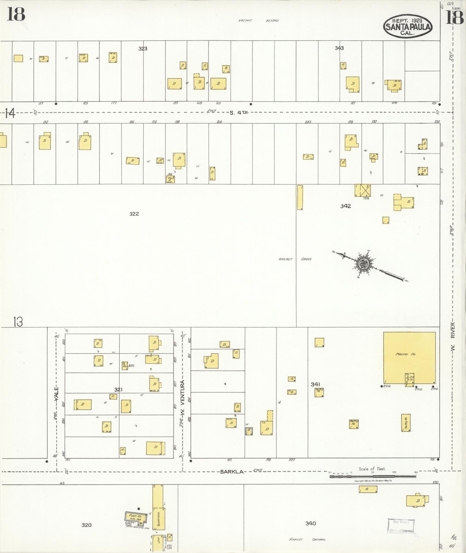 Sanborn Fire Insurance Map from Santa Paula, Ventura County, California (1923), Sheet #0018 - Complete Map Set gallery image, historic Sanborn map, vintage wall art, California California