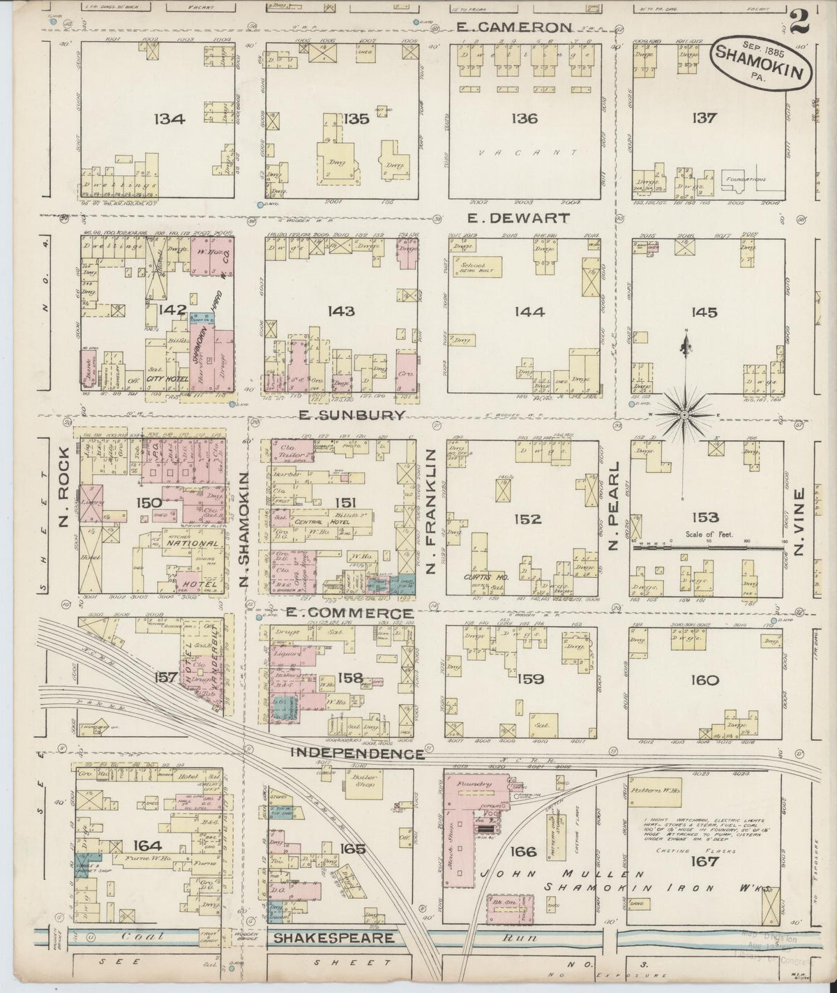 Sanborn Fire Insurance Map from Shamokin, Northumberland County, Pennsylvania (1885), Sheet #0002 - Historic Sanborn Fire Insurance Map Print, vintage old map wall art, antique decor, genealogy gift, Pennsylvania Pennsylvania map