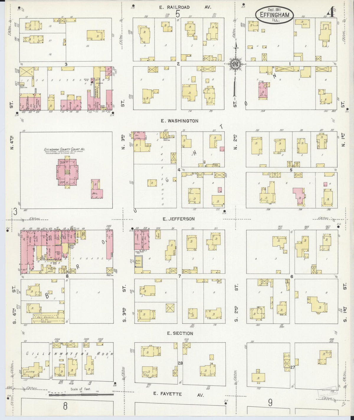 Sanborn Fire Insurance Map from Effingham, Effingham County, Illinois (1911), Sheet #0004 - Complete Map Set gallery image, historic Sanborn map, vintage wall art, Illinois Illinois