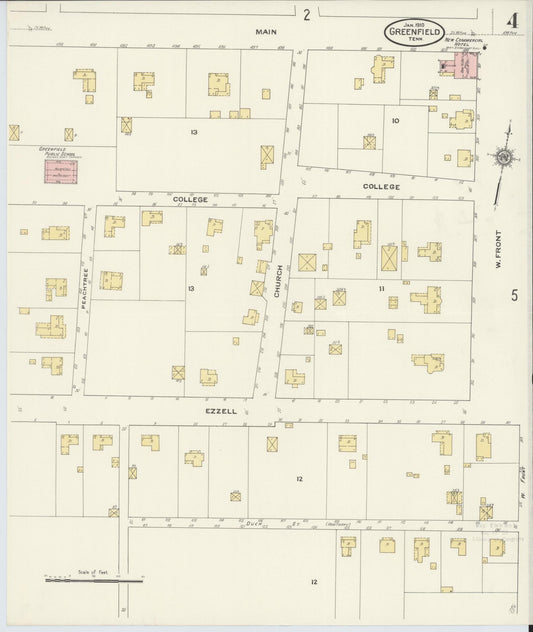 Sanborn Fire Insurance Map from Greenfield, Weakley County, Tennessee (1910), Sheet #0004 - Historic Sanborn Fire Insurance Map Print, vintage old map wall art, antique decor, genealogy gift, Tennessee Tennessee map