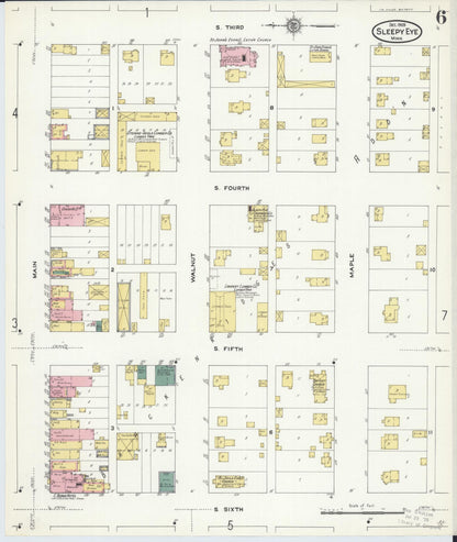 Sanborn Fire Insurance Map from Sleepy Eye, Brown County, Minnesota (1909), Sheet #0006 - Historic Sanborn Fire Insurance Map Print, vintage old map wall art, antique decor, genealogy gift, Minnesota Minnesota map