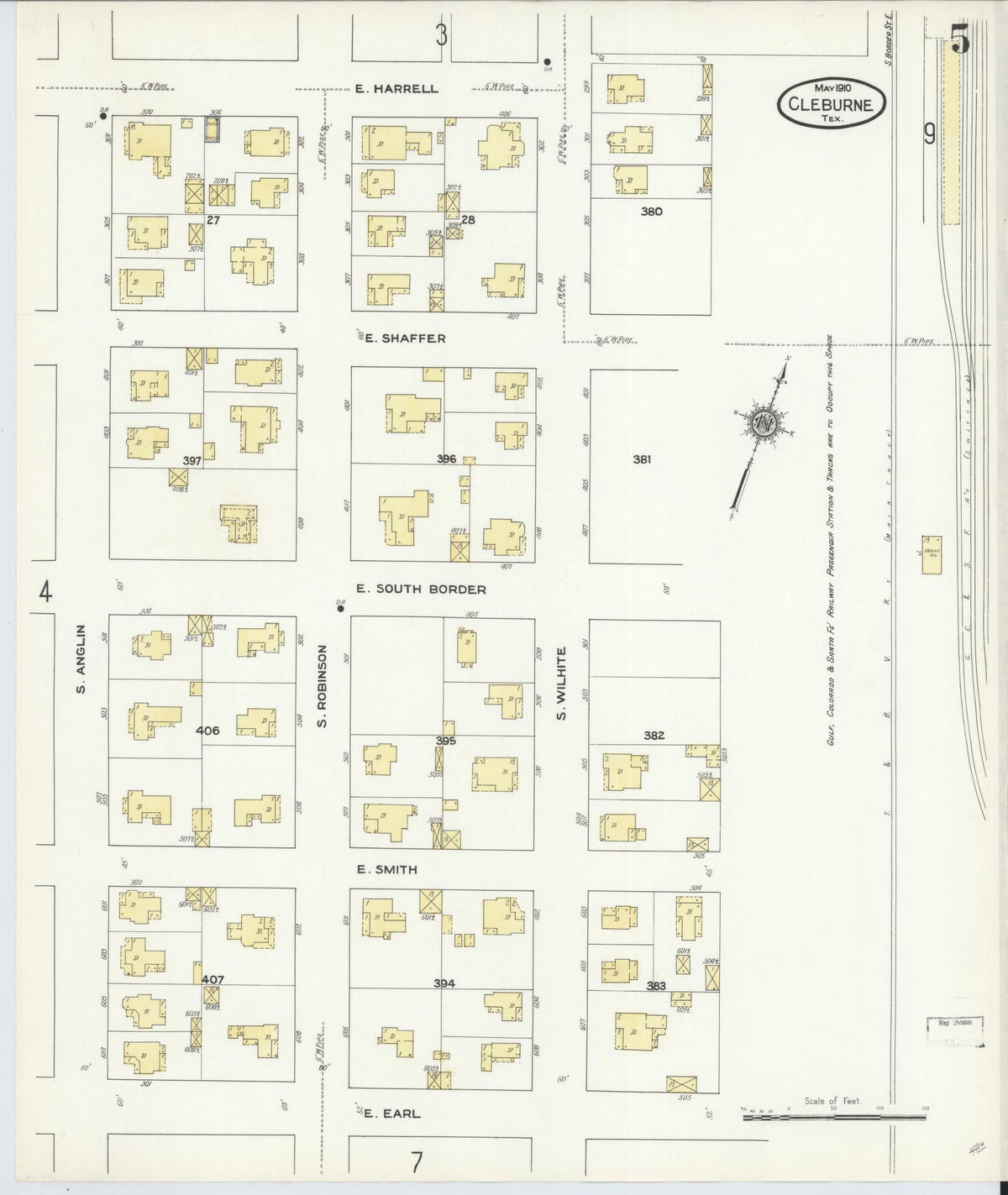 Sanborn Fire Insurance Map from Cleburne, Johnson County, Texas (1910), Sheet #0005 - Historic Sanborn Fire Insurance Map Print, vintage old map wall art, antique decor, genealogy gift, Texas Texas map