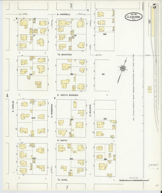 Sanborn Fire Insurance Map from Cleburne, Johnson County, Texas (1910), Sheet #0005 - Historic Sanborn Fire Insurance Map Print, vintage old map wall art, antique decor, genealogy gift, Texas Texas map