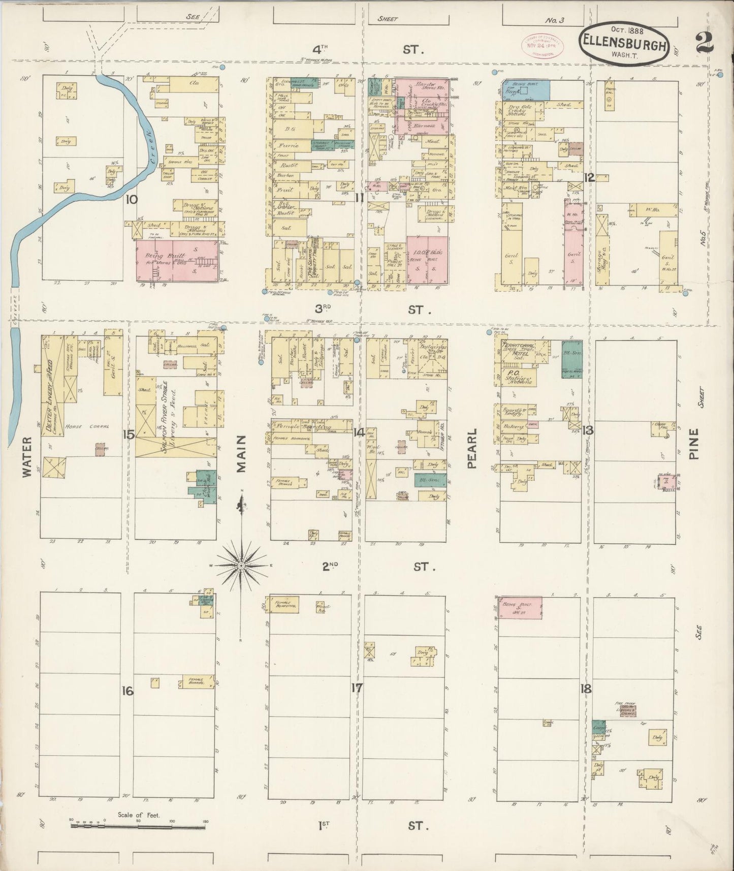 Sanborn Fire Insurance Map from Ellensburg, Kittitas County, Washington (1888), Sheet #0002 - Complete Map Set gallery image, historic Sanborn map, vintage wall art, Washington Washington