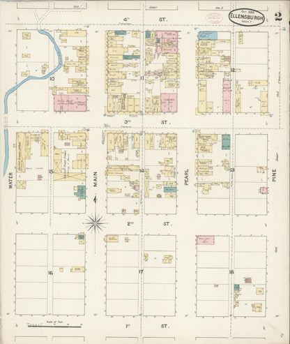 Sanborn Fire Insurance Map from Ellensburg, Kittitas County, Washington (1888), Sheet #0002 - Complete Map Set gallery image, historic Sanborn map, vintage wall art, Washington Washington