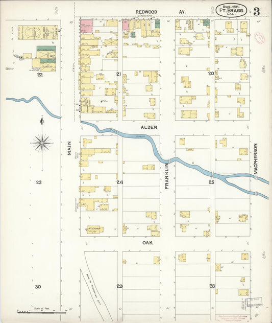 Sanborn Fire Insurance Map from Fort Bragg, Mendocino County, California (1894), Sheet #0003 - Historic Sanborn Fire Insurance Map Print, vintage old map wall art, antique decor, genealogy gift, California California map